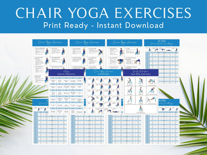 Chair Yoga For Weight Loss Printable, Seated Yoga Routine For Seniors, 30 Exercise Program, Senior Workout Guide, Meal Planner, Yoga Tracker