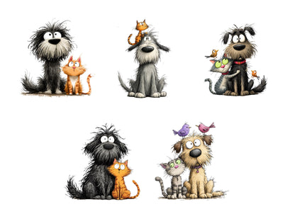 Ensemble d'images clipart originales sur l'amitié, PNG fantaisistes sur le thème de l'amitié, images clipart d'animaux amis à l'aquarelle, images clipart pour enfants, création de cartes, téléchargement instantané