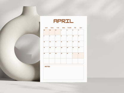 2026 Calendar Printable, Elegant Monthly Calendar 2026, Sunday Start Portrait Wall Calendar, Minimalist Monthly Planner, Instant Download