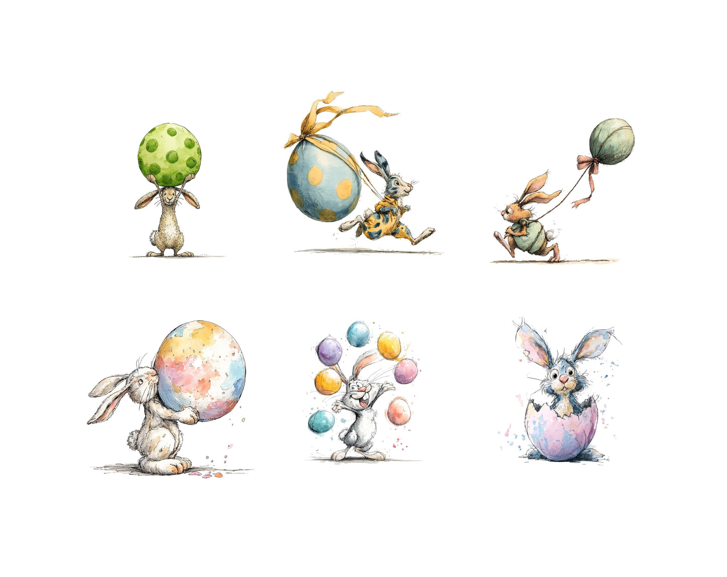 Quirky Easter Bunny Clipart Bundle, Whimsical Rabbit Clipart, Easter Bunny PNG, Funny Easter Bunny With Egg PNG, Instant Download