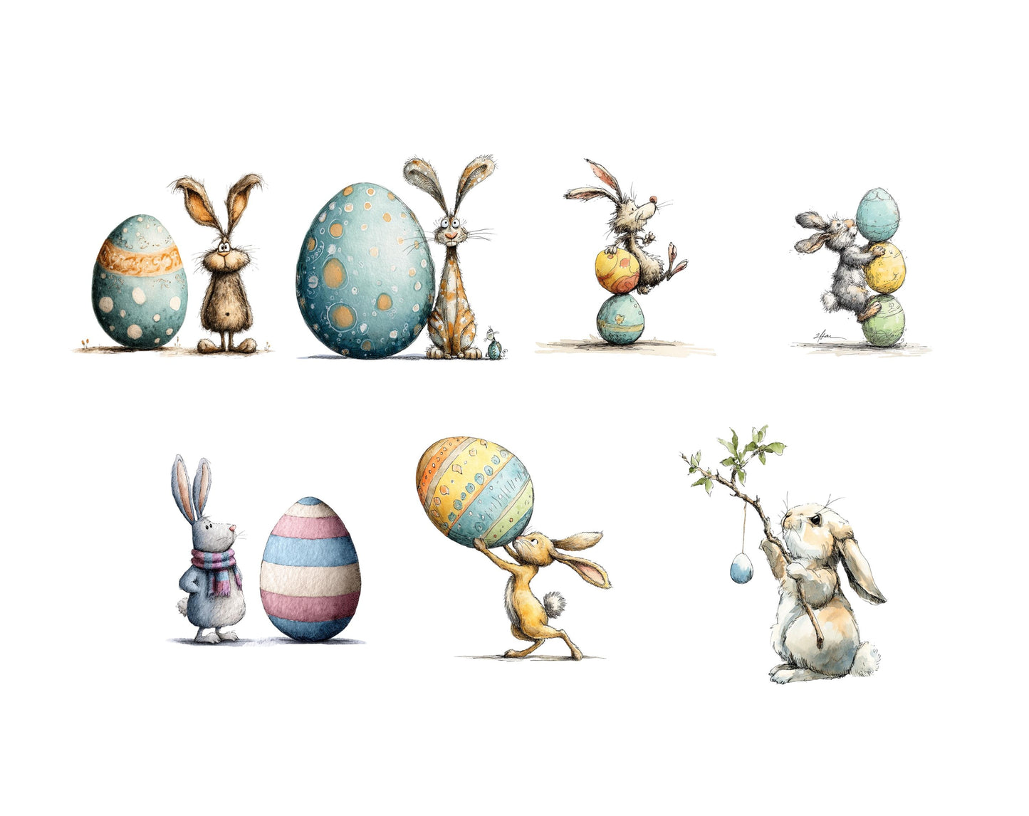 Quirky Easter Bunny Clipart Bundle, Whimsical Rabbit Clipart, Easter Bunny PNG, Funny Easter Bunny With Egg PNG, Instant Download