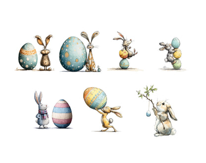 Quirky Easter Bunny Clipart Bundle, Whimsical Rabbit Clipart, Easter Bunny PNG, Funny Easter Bunny With Egg PNG, Instant Download