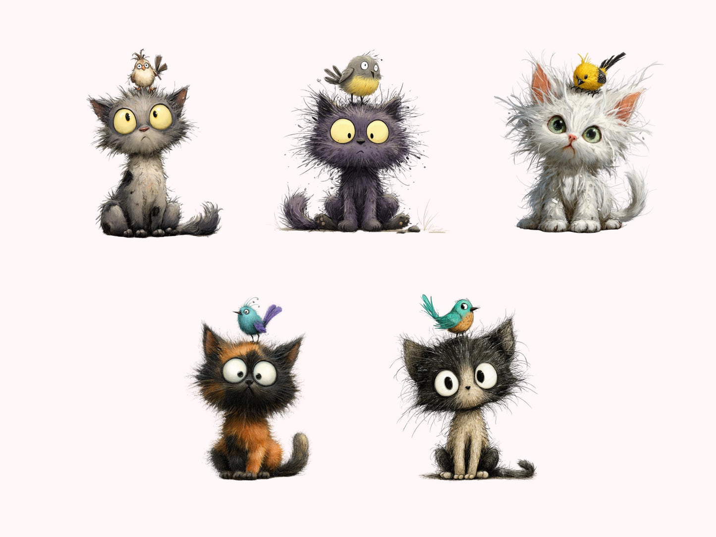 Clipart-Bundle mit skurrilen Katzen, 20 Aquarell-PNG-Katzen, ideal für Kartenbasteln, Junk Journaling, Scrapbooking und digitale Kunst, sofortiger Download