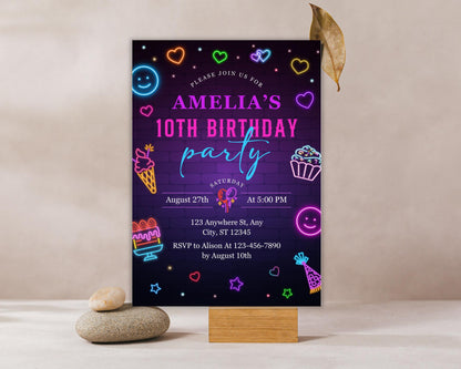 Neon Birthday Invitation, Retro Birthday Party, Boy Birthday Invite, Teenager Birthday Invitation, Retro Neon Birthday, Instant Download