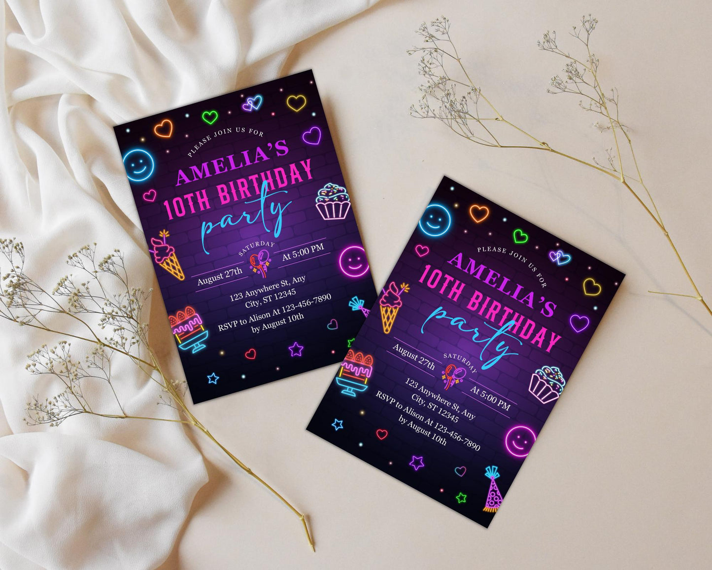 Neon Birthday Invitation, Retro Birthday Party, Boy Birthday Invite, Teenager Birthday Invitation, Retro Neon Birthday, Instant Download