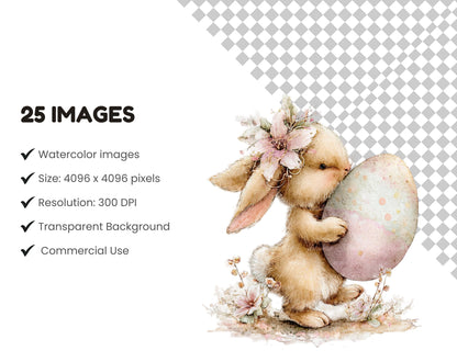 Watercolor Easter Animal Clipart Bundle, Easter Egg PNG, Easter Clipart, Spring Easter Animal Illustration, Commercial Use, Instant Download