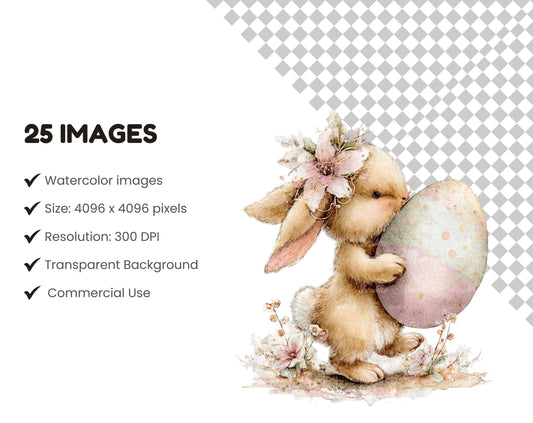 Watercolor Easter Animal Clipart Bundle, Easter Egg PNG, Easter Clipart, Spring Easter Animal Illustration, Commercial Use, Instant Download