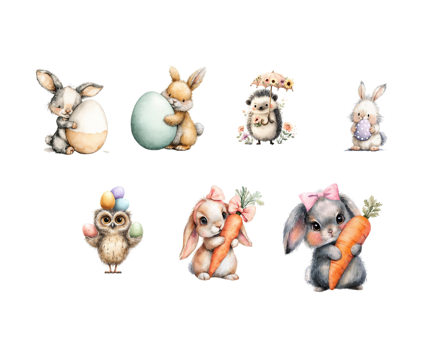 Watercolor Easter Animal Clipart Bundle, Easter Egg PNG, Easter Clipart, Spring Easter Animal Illustration, Commercial Use, Instant Download