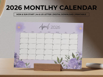 2026 Monthly Calendar Planner Printable, Cute 2026 Calendar Planner For kids, Calendar Organizer Printable, Instant Download