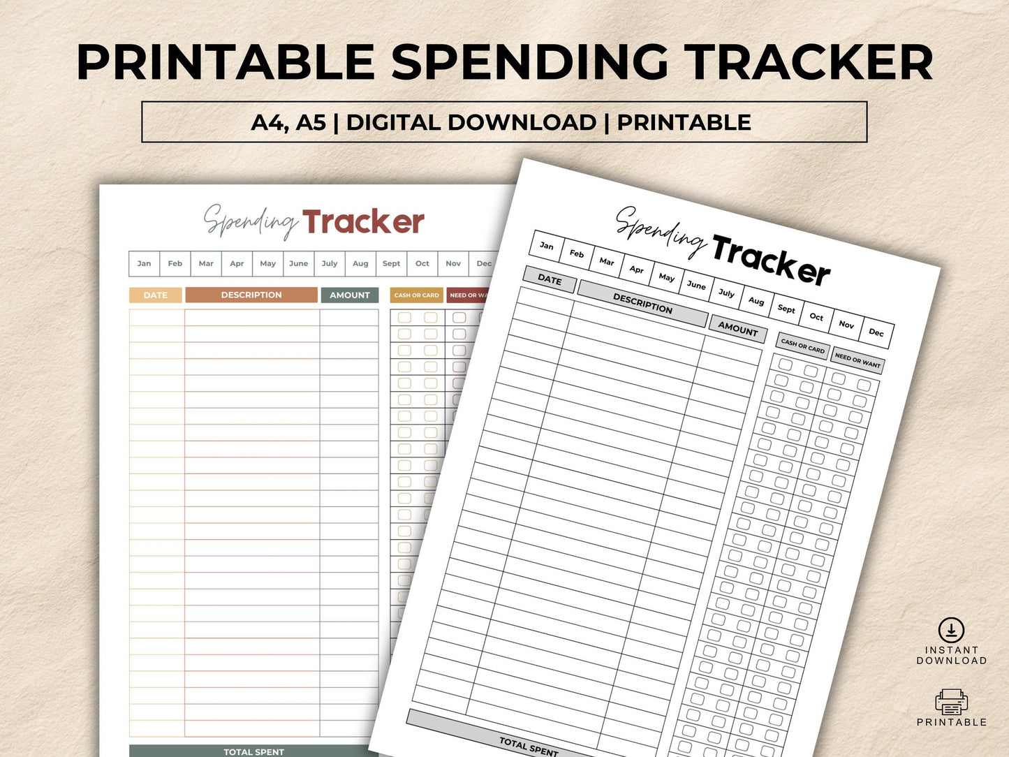 Daily Spending Tracker, Printable Spending Tracker, Finance Tracker, Monthly Expense Tracker, Money Spending, Budget Chart, Instant Download