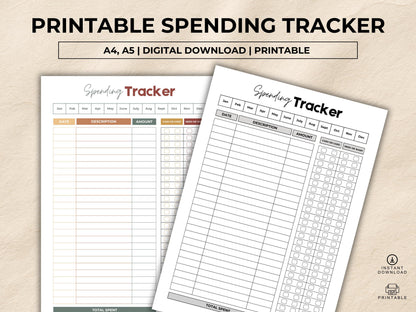 Daily Spending Tracker, Printable Spending Tracker, Finance Tracker, Monthly Expense Tracker, Money Spending, Budget Chart, Instant Download