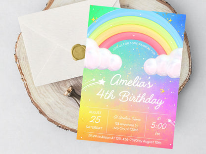 Rainbow Birthday Invitation Canva, Editable Template, Magical Rainbow Party Invite, Pastel Rainbow Birthday, Colorful Birthday Celebration