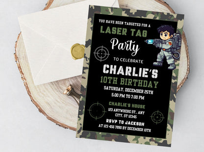 Laser Tag Birthday Invitation Template, Neon Laser Tag Invite, Teen Laser Tag Birthday Flyer, Kids Laser Tag Party, Boy Birthday Party