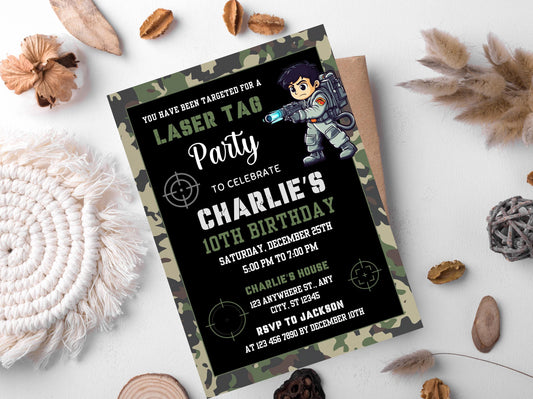 Laser Tag Birthday Invitation Template, Neon Laser Tag Invite, Teen Laser Tag Birthday Flyer, Kids Laser Tag Party, Boy Birthday Party