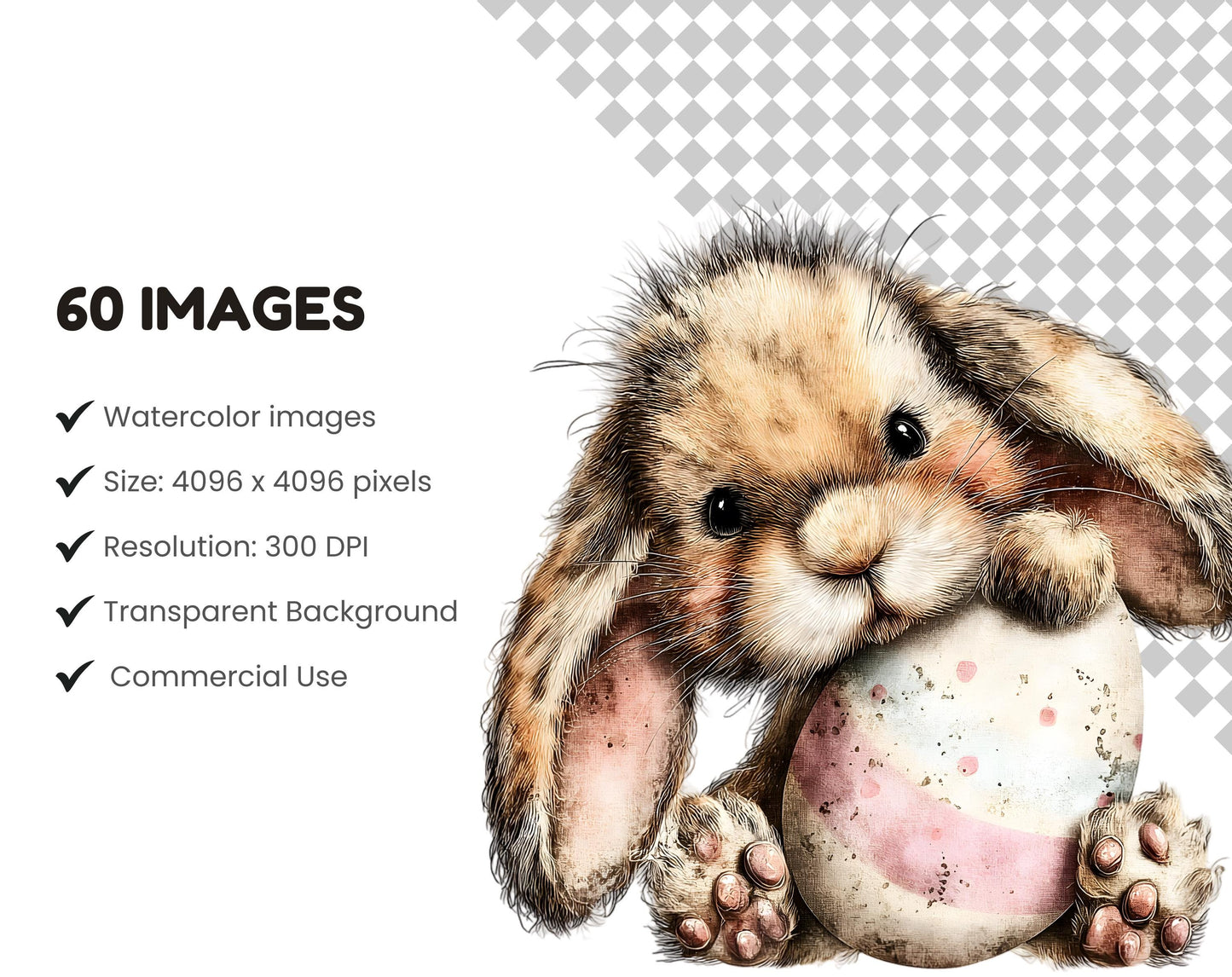 Verspieltes Osterhasen-Clipart-Paket, Aquarell-Osterhasen-Clipart, Hasen-PNG, skurrile Hasen-Clipart, kommerzielle Nutzung, sofortiger Download