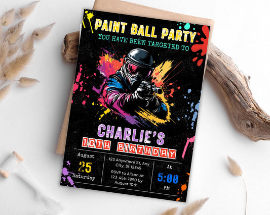 Paintball Birthday Party Invitation, Paintball Birthday Boy Party, Paint Platters, Paintball Party Invite, DIY Birthday Invitation