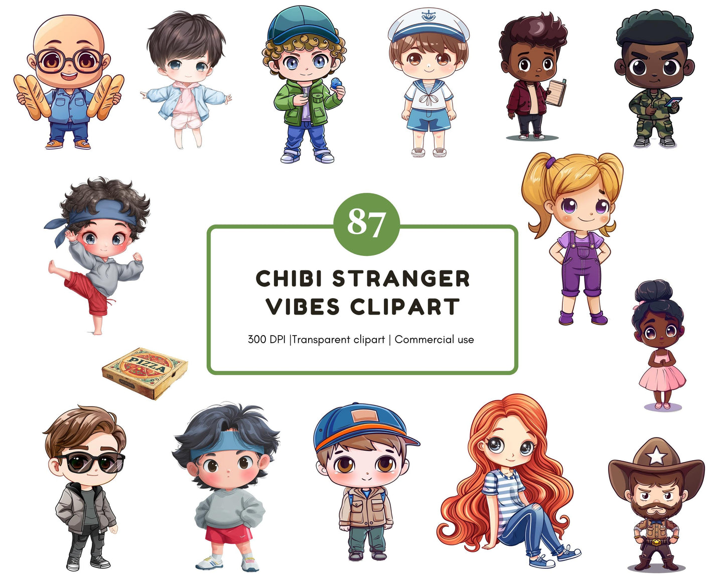 Cute Stranger Character Clipart Set, Stranger Hand Drawn, Watercolor Stranger Vibes & Monster Clipart,  80s Mystery Character Clipart PNG