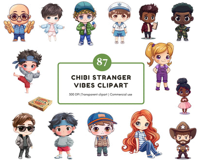 Cute Stranger Character Clipart Set, Stranger Hand Drawn, Watercolor Stranger Vibes & Monster Clipart,  80s Mystery Character Clipart PNG