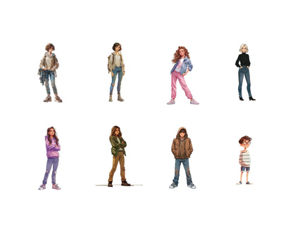 Watercolor Stranger Hand drawn Clipart Bundle, Retro 80s Supernatural Kids & Monster PNGs, Horror Graphics, Commercial Use, Instant Download