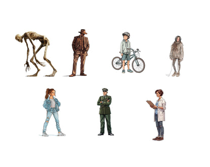 Watercolor Stranger Hand drawn Clipart Bundle, Retro 80s Supernatural Kids & Monster PNGs, Horror Graphics, Commercial Use, Instant Download