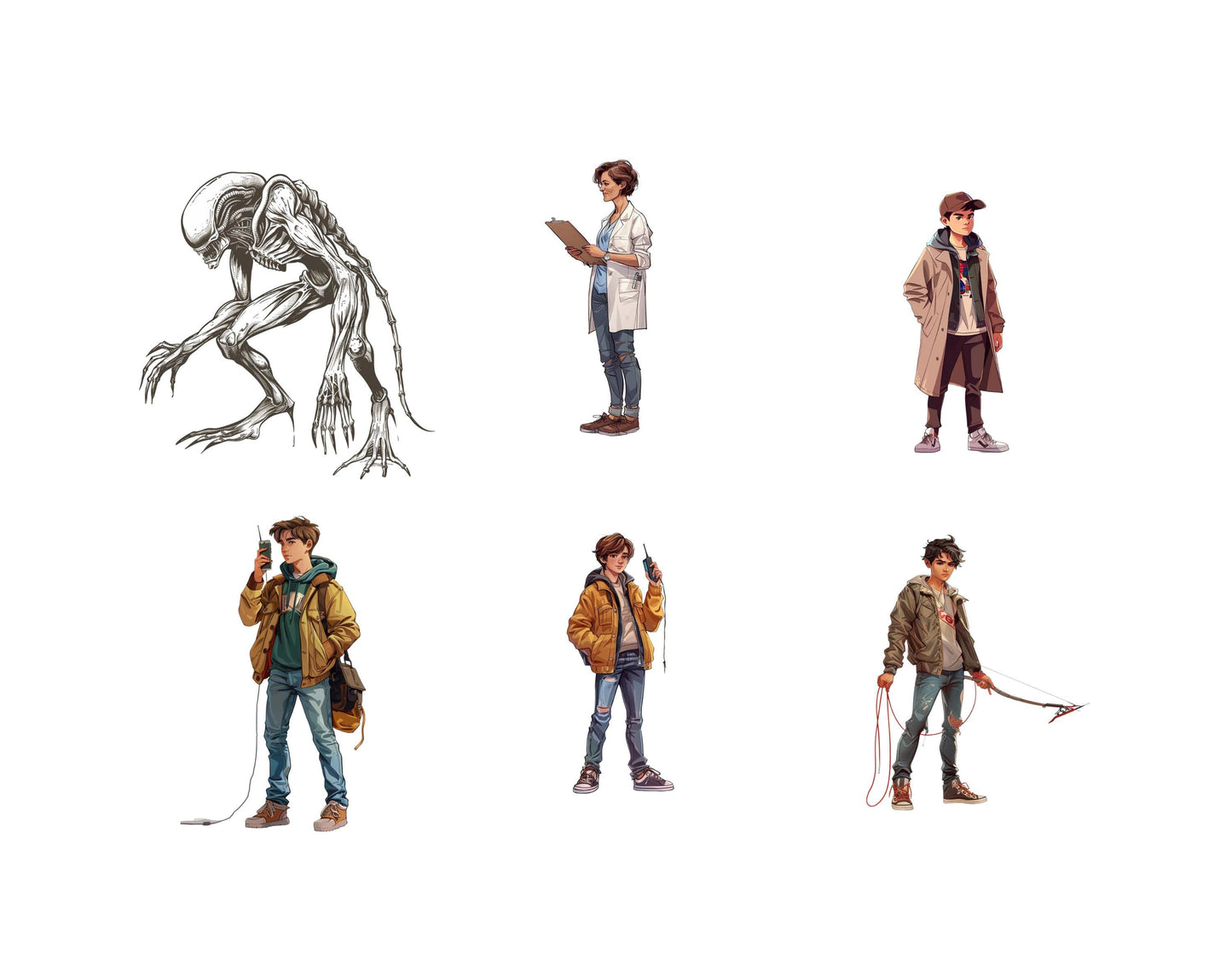 Watercolor Stranger Hand drawn Clipart Bundle, Retro 80s Supernatural Kids & Monster PNGs, Horror Graphics, Commercial Use, Instant Download