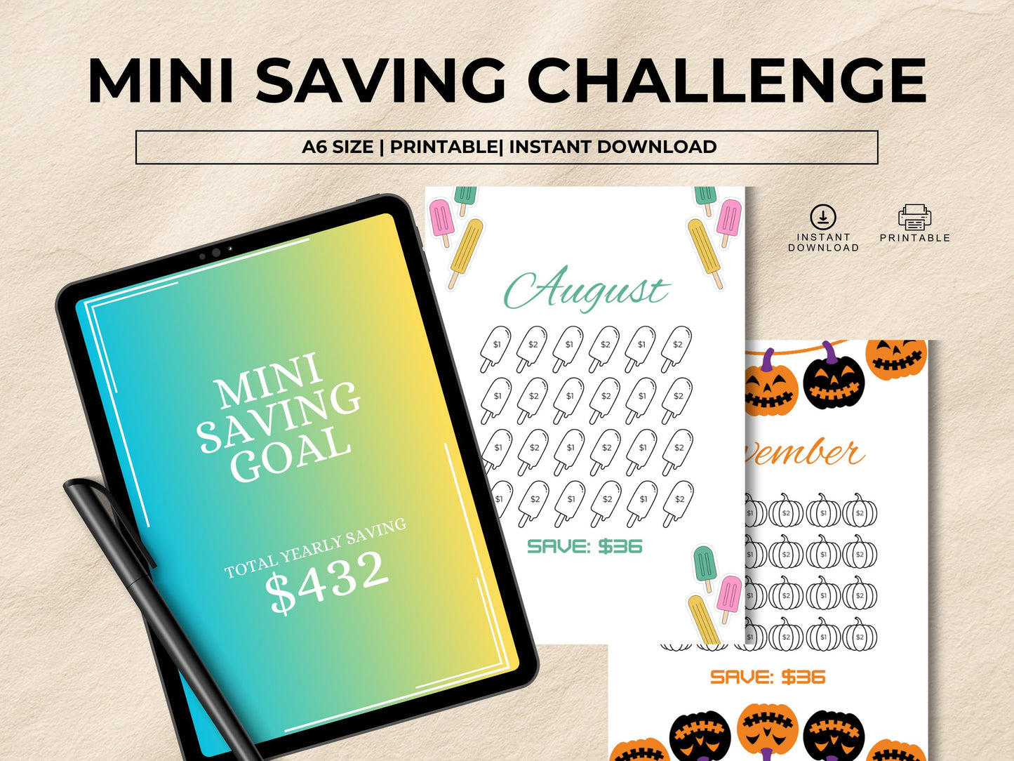 Low Income Monthly Saving Challenge Printable, Saving Tracker, Budget Tracker, Monthly Saving Plan, Mini Saving Challenge, Instant Download