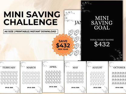 Low Income Monthly Saving Challenge Cash Envelops, Minimalist A6 Low Income Saving Challenge Bundle, Mini Yearly Saving Goal, Saving Tracker