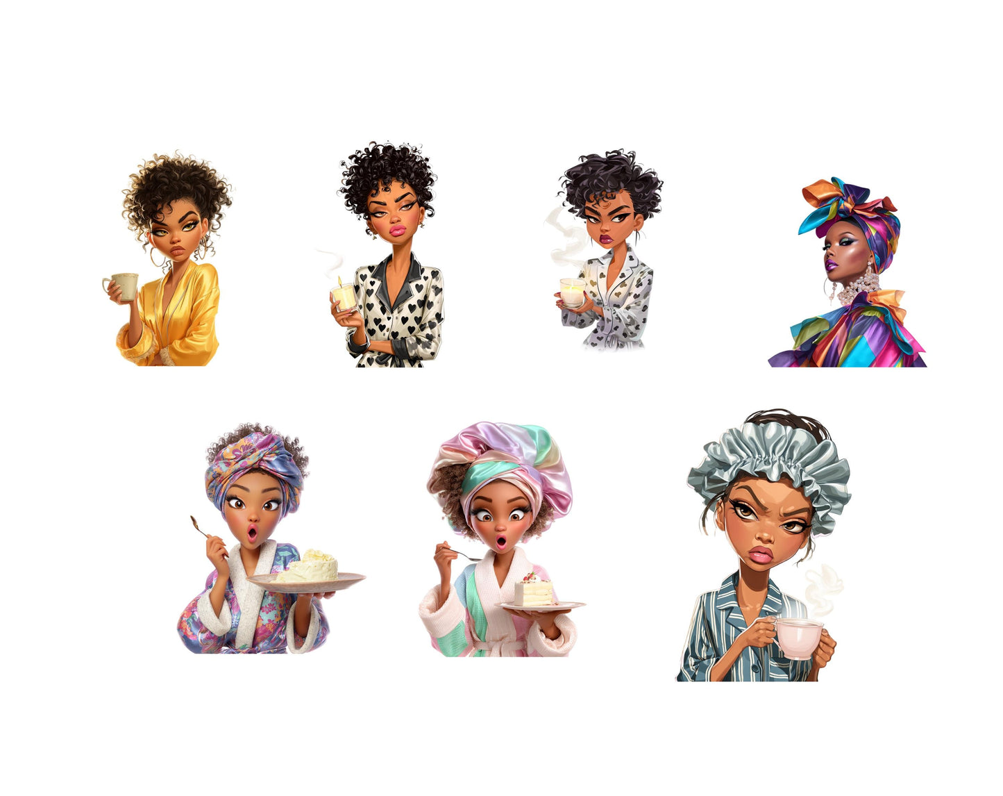 Sassy Black Women Clipart Bundle, Watercolor Afro Women PNG, Stank Face PNG, Black Girl Bonnet, Funny African Clipart, Sassy Girl Stickers
