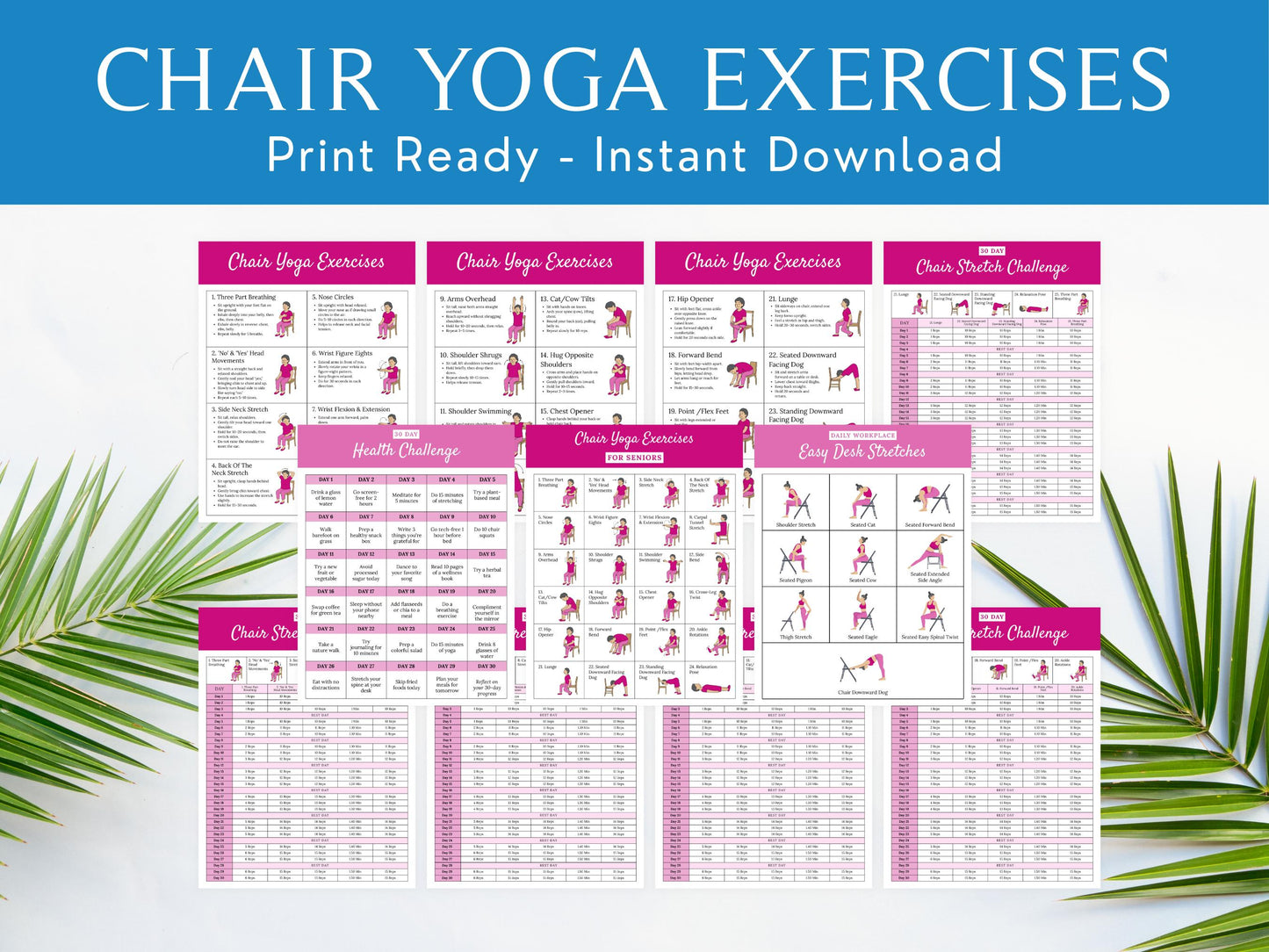 Chair Yoga For Seniors Chart, 30 Day Yoga Exercise Printable, Weight Loss Seniors Printable, Wellness Bundle, Senior Workout Guide